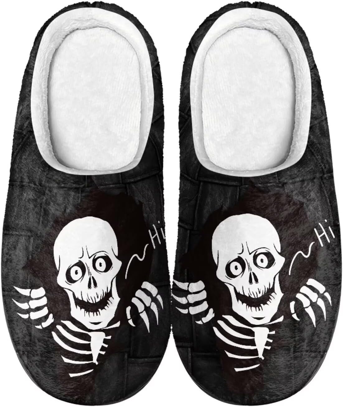 

Мужские зимние пушистые плюшевые тапочки Qoiuvncy с черепом, мягкие теплые домашние тапочки с хлопковой подошвой, противоскользящие, Skeleton Hi