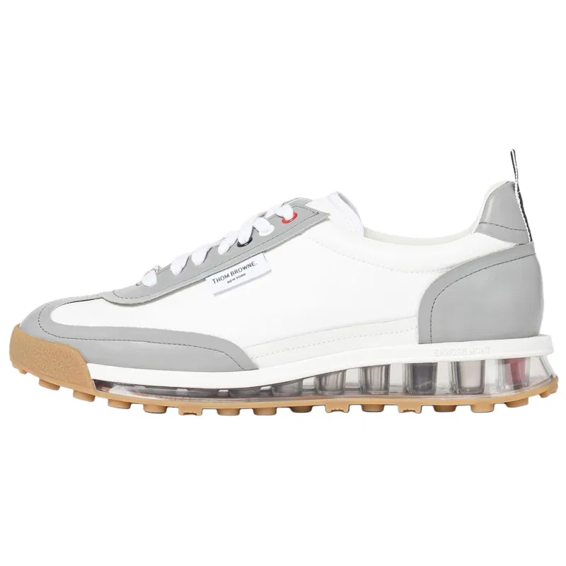 Кроссовки кожаные THOM BROWNE серо-белые