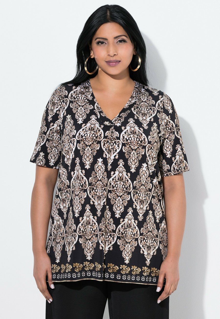 

Футболка Ulla Popken OPULENT SHORT SLEEVE SLINKY , Black, Черный, Футболка Ulla Popken OPULENT SHORT SLEEVE SLINKY , Black