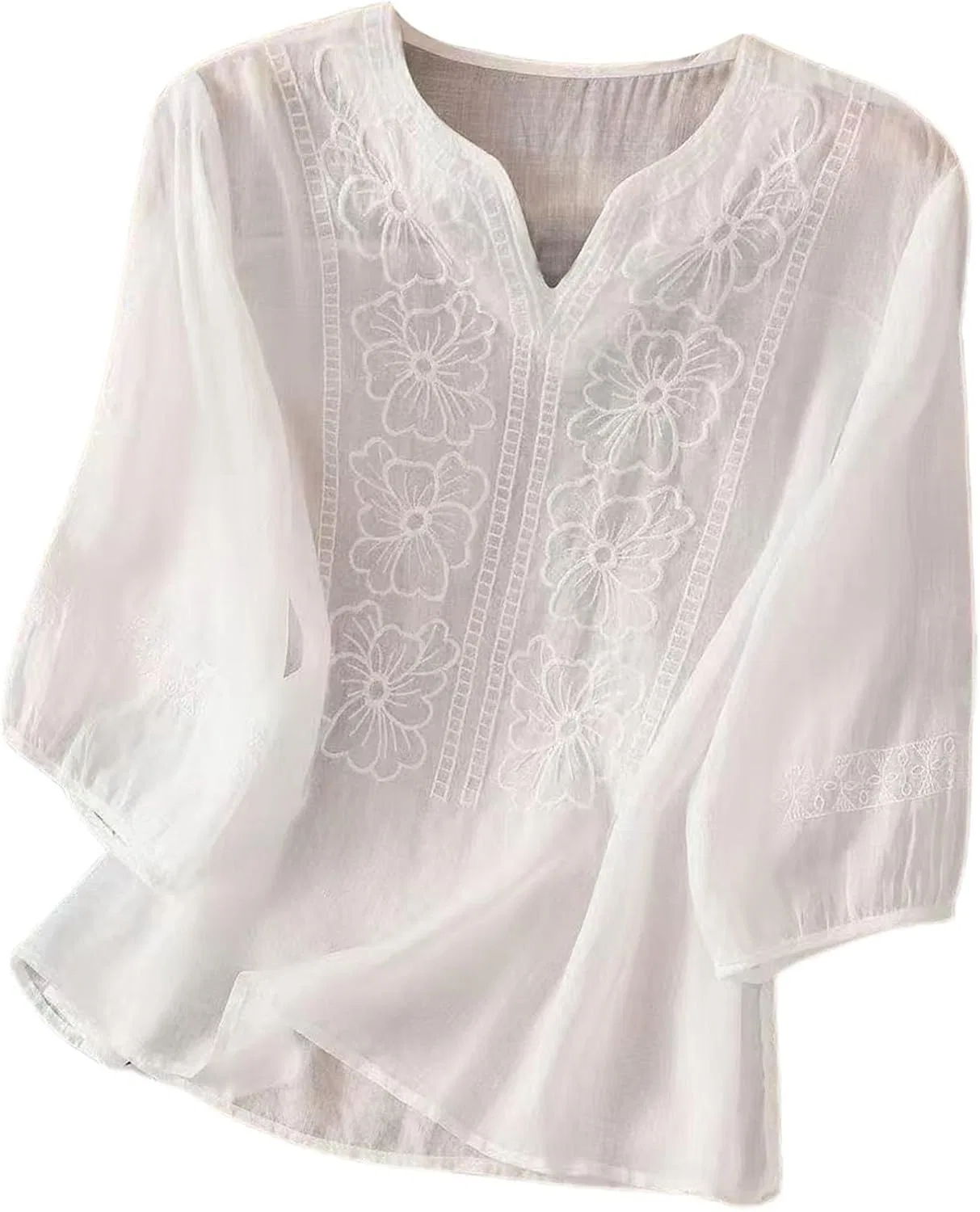 Женский костюм с вышивкой, Cotton Linen, 2 предмета, White-c — фото 2