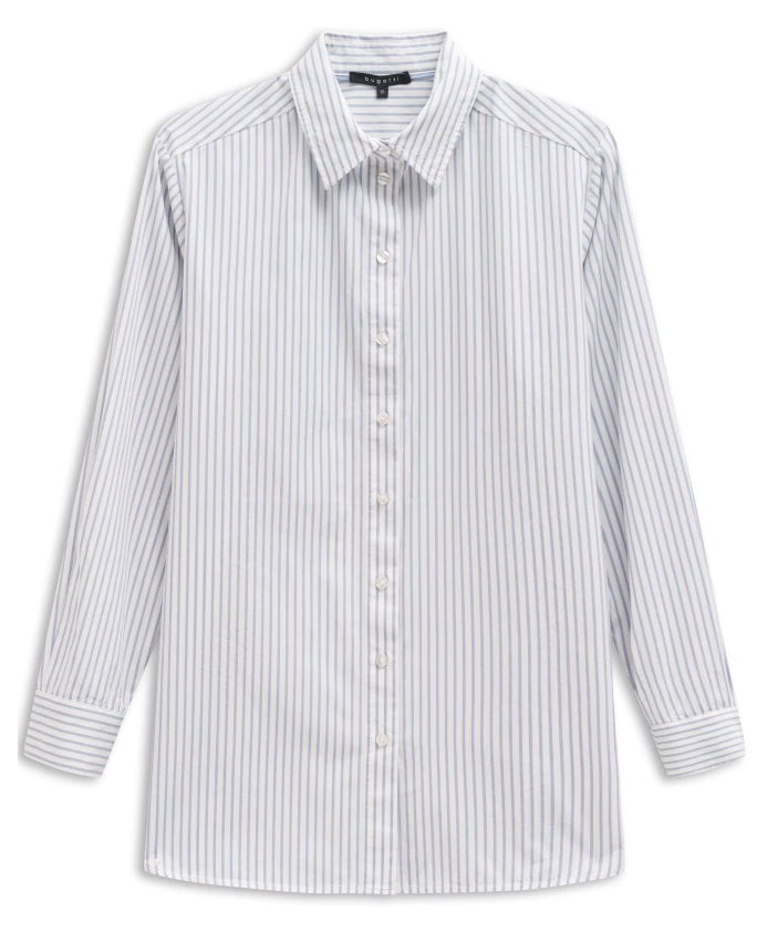 

Повседневная полосатая блузка с воротником-стойкой и планкой на пуговицах. Bugatti, синий