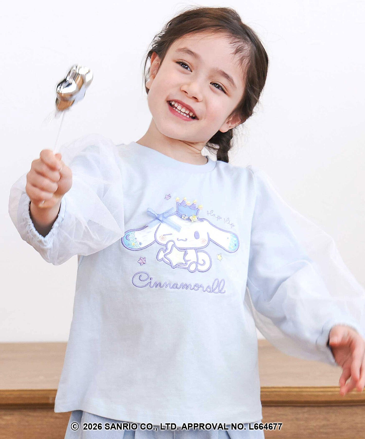 Футболка Cinnamoroll Pompompurin с принтом спереди и рукавами из тюля (80~130 см) SLAP SLIP, Blue (Cinnamoroll) — фото 3