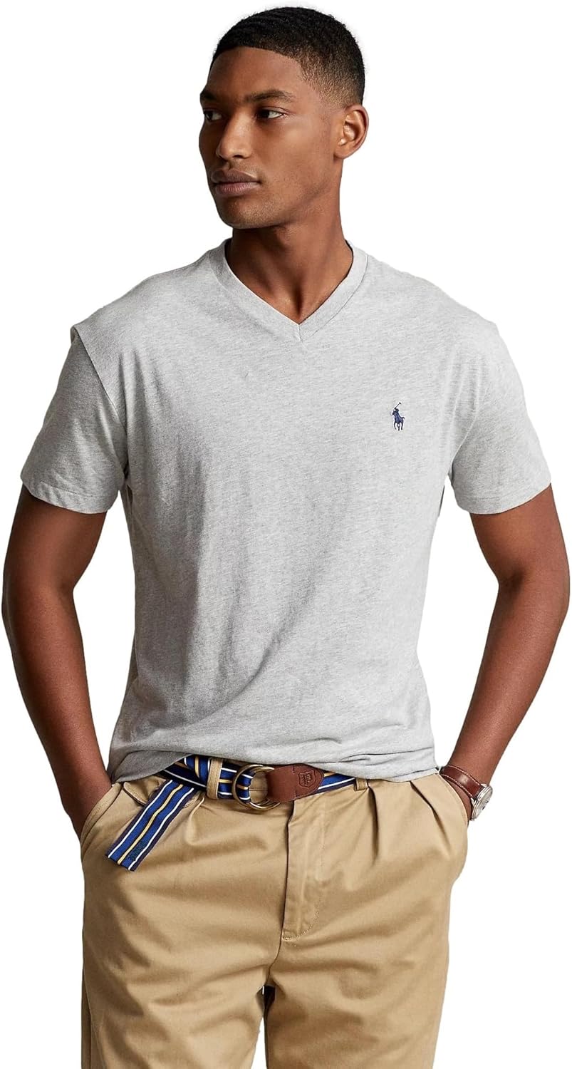 Мужская футболка Polo RL классического кроя с V-образным вырезом POLO RALPH LAUREN, Ralph Lauren Grey Heather. — фото 2