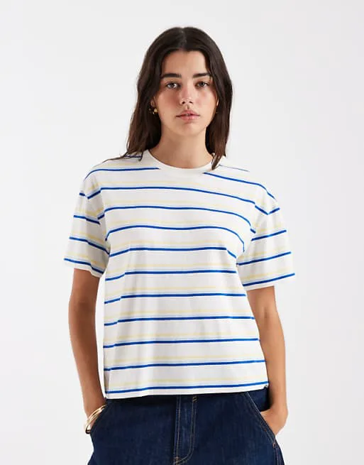 

Кремовая футболка свободного кроя в полоску New Look, Бежевый, Кремовая футболка свободного кроя в полоску New Look