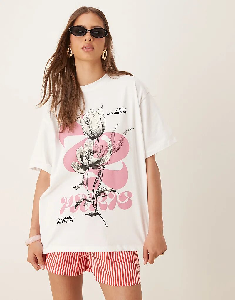 

Футболка свободного кроя ASOS DESIGN белого цвета с принтом розового цветка