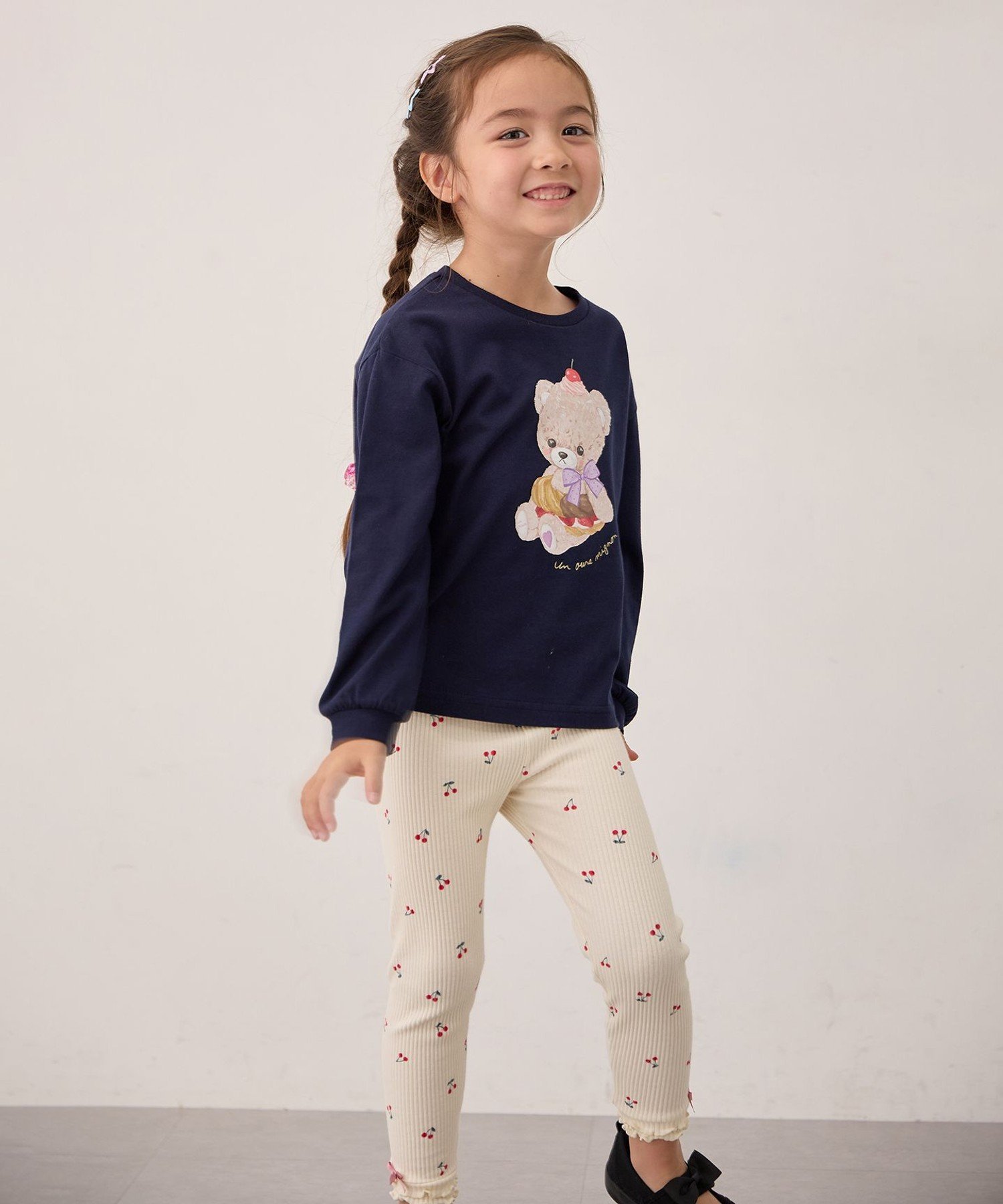 Футболка с длинными рукавами с анималистическим рисунком ANY KIDS, Navy x Bear [075] — фото 3