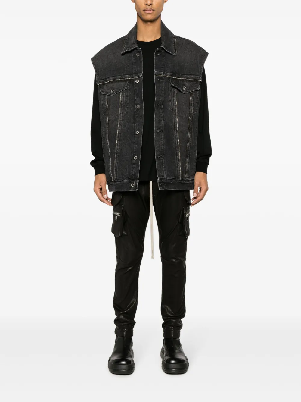 Джинсовый жилет с логотипом и молниями OFF-WHITE, серый — фото 2