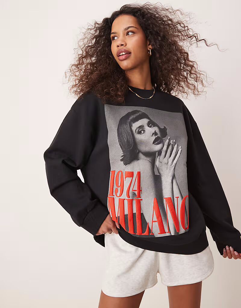 

Толстовка ASOS DESIGN оверсайз с миланским фотопринтом черного цвета