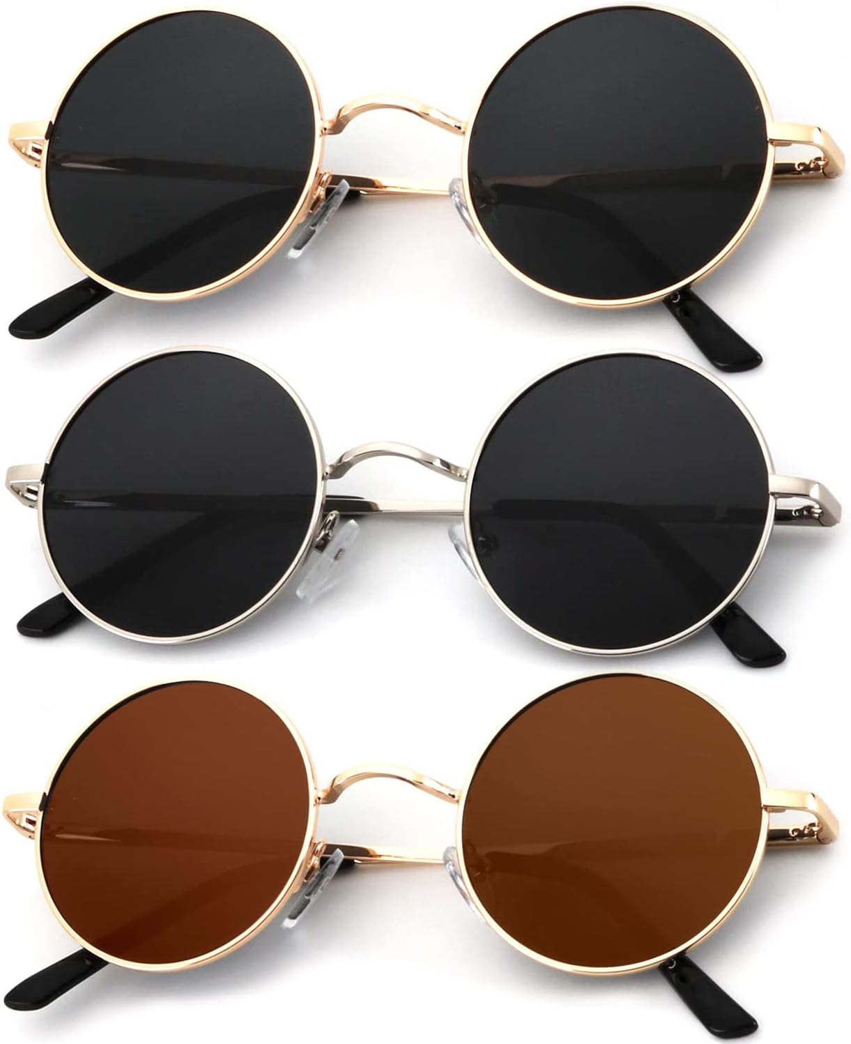 

Круглые поляризованные солнцезащитные очки KALIYADI для мужчин и женщин в стиле ретро с металлическим ремешком и эффектом хиппи, защита от УФ-излучения, C39- Golden Black + Silvery Black + Golden Brown