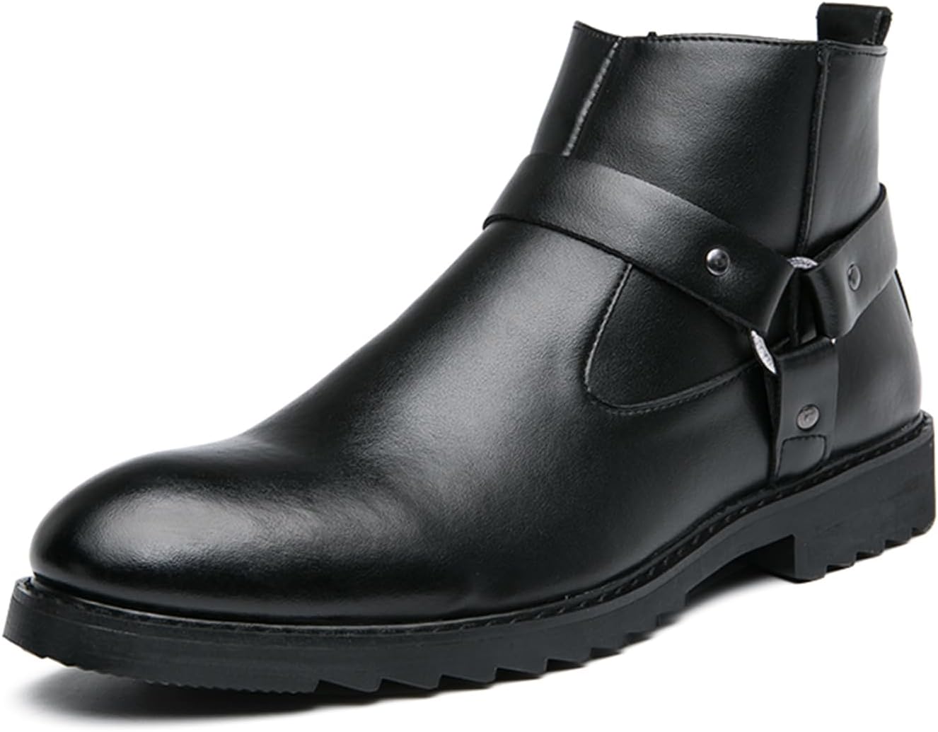 

Мужские кожаные челси с заостренным носком, классические модные с боковой молнией и пряжкой, массивный каблук, противоскользящие деловые ботинки-чакка до щиколотки для офиса, свадьбы и работы Nxnbhsl, черный