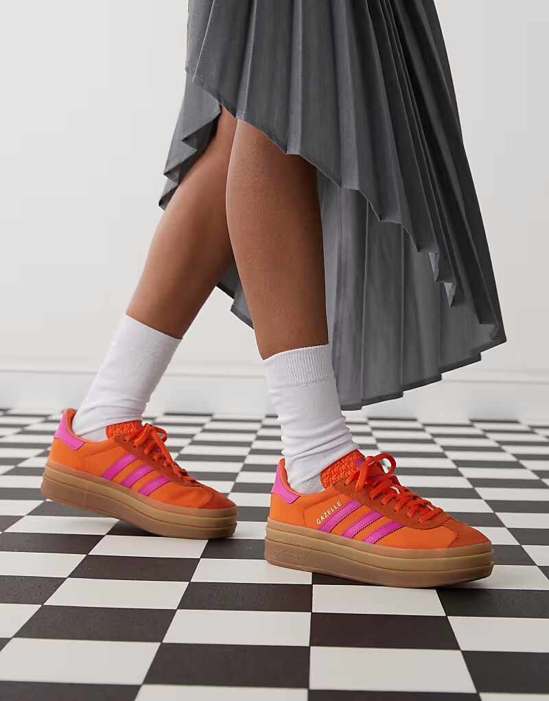 Кроссовки Adidas Originals Gazelle Bold на платформе оранжевого и розового цветов