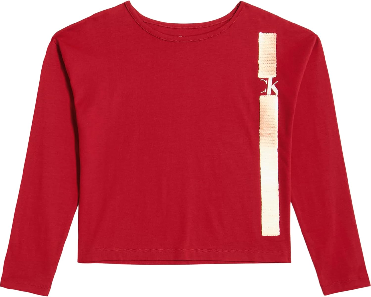 

Футболка Calvin Klein с длинными рукавами и круглым вырезом для девочек, мягкая и удобная, Rhubarb Vertical