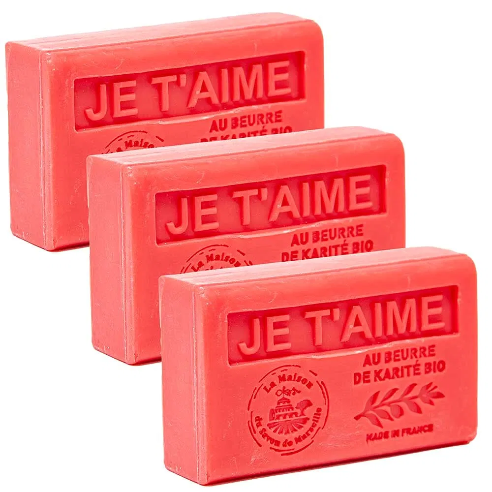 Набор французского мыла Savon de Marseille с органическим маслом ши, аромат Je t'aime, 3 x 125 г La Maison Du Savon