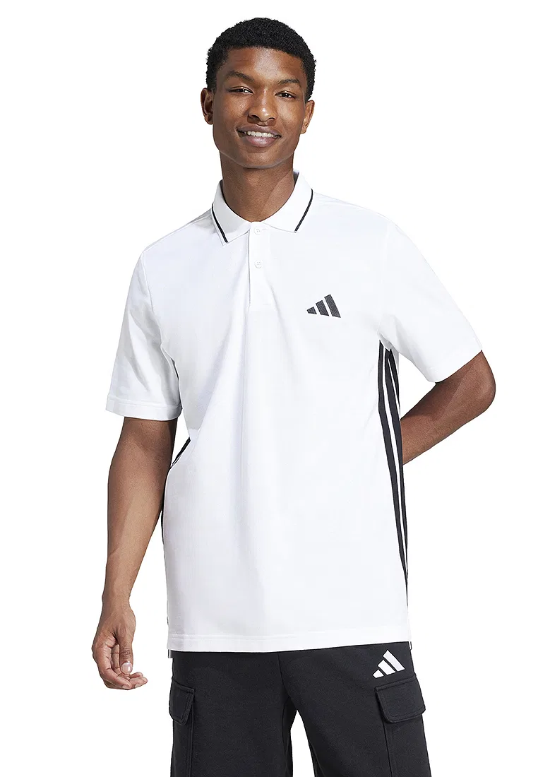 Поло, три полоски, Essentials, adidas, белый/черный