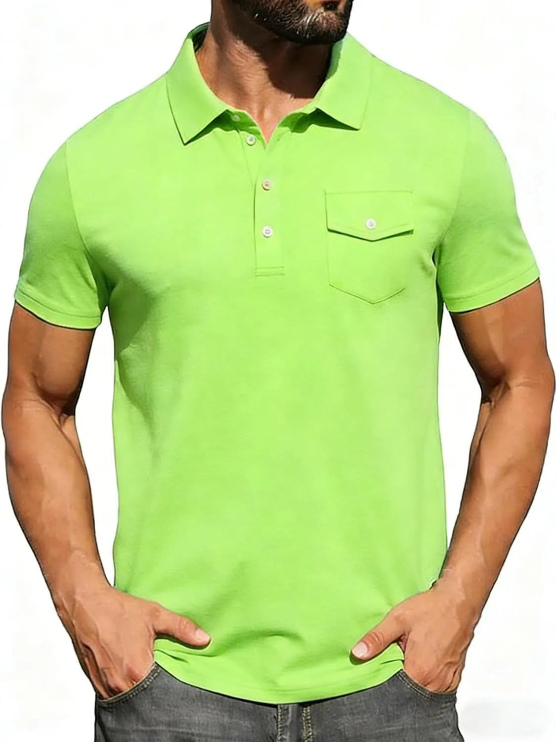 

Мужская классическая поло с коротким рукавом и карманом Cozople