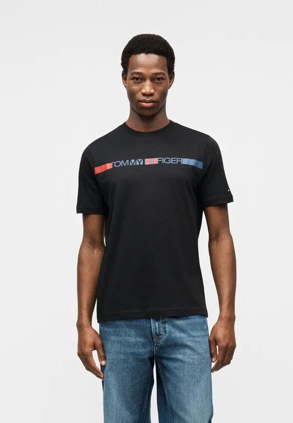 Футболка с логотипом в полоску, футболка с принтом Tommy Hilfiger, Black