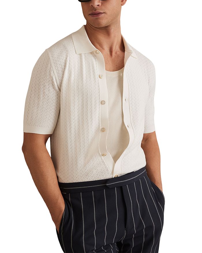 

Текстурированная рубашка с коротким рукавом Thames Slim Fit REISS, белый