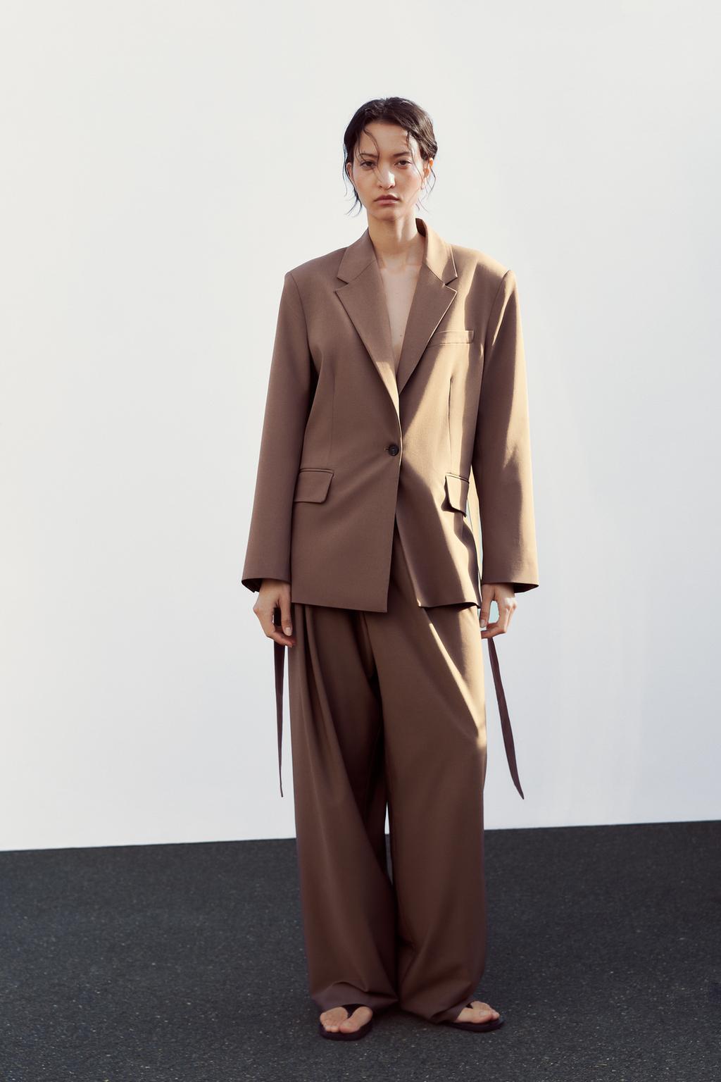 

Блейзер с завязками на поясе ZARA, цвет Light mink