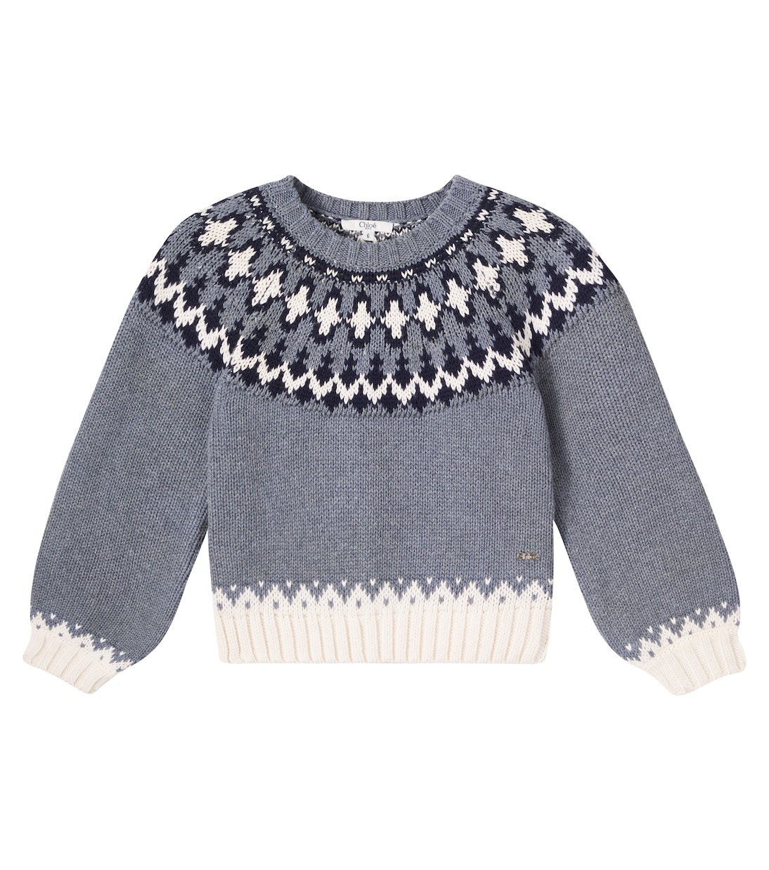 

Свитер из хлопка и шерсти в технике интарсия Chloé Kids, Gris Chine