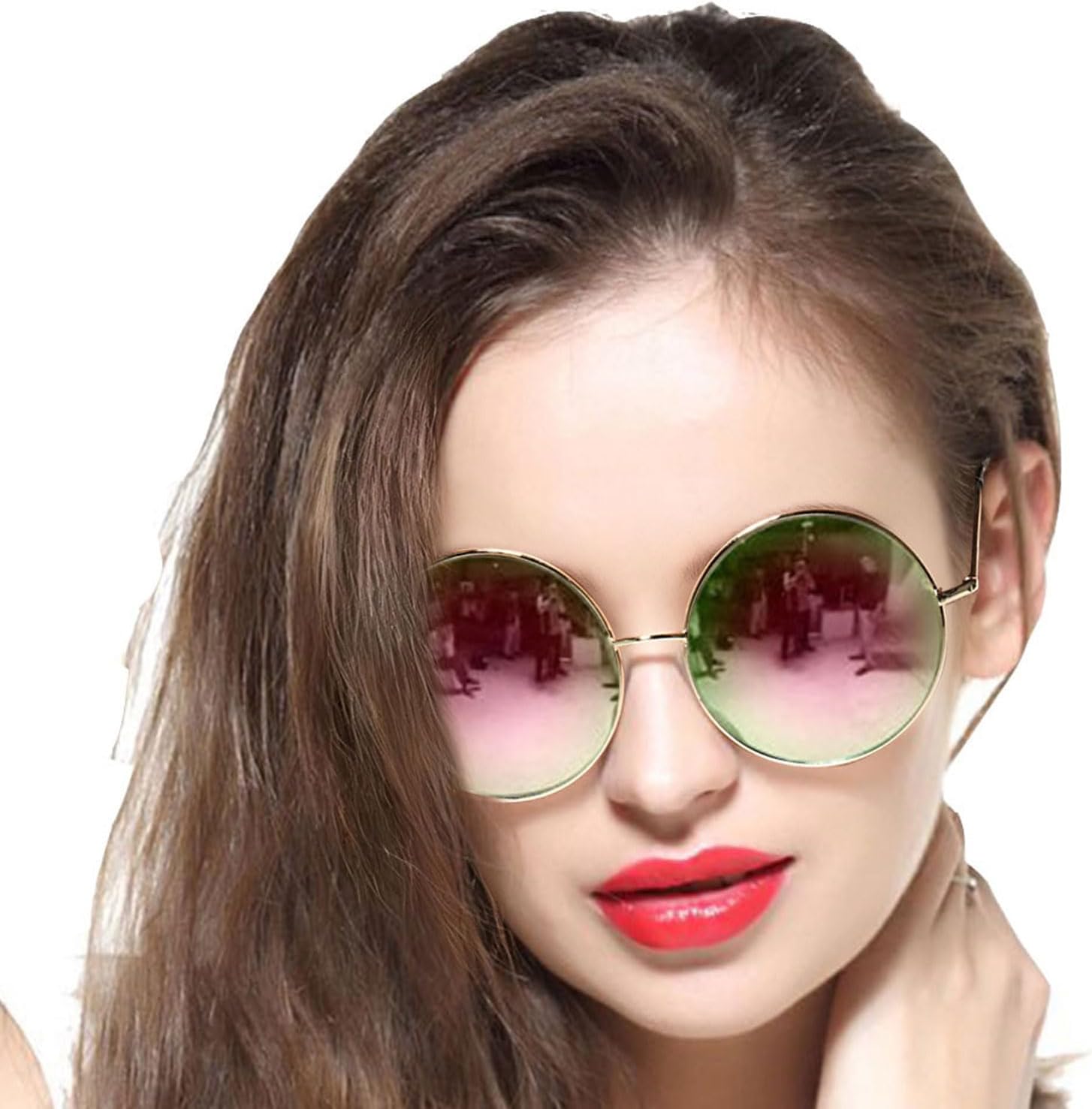 

Круглые солнцезащитные очки для женщин и мужчин, классические, увеличенного размера, с зеркальными линзами, в стиле хиппи, поляризованные, с металлической оправой GEELOOK, Pink