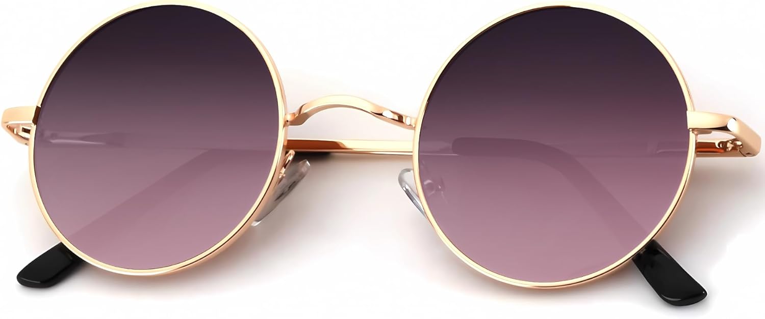 

Круглые поляризованные солнцезащитные очки KALIYADI для мужчин и женщин в стиле ретро с металлическим ремешком и эффектом хиппи, защита от УФ-излучения, A13-gold Frame Gradient Wine Red Lens