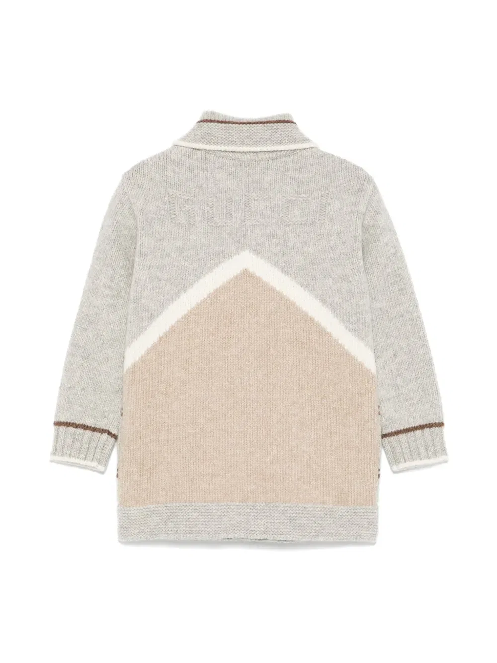 Шерстяной кардиган с ромбовидной вязкой Gucci Kids, серый — фото 2