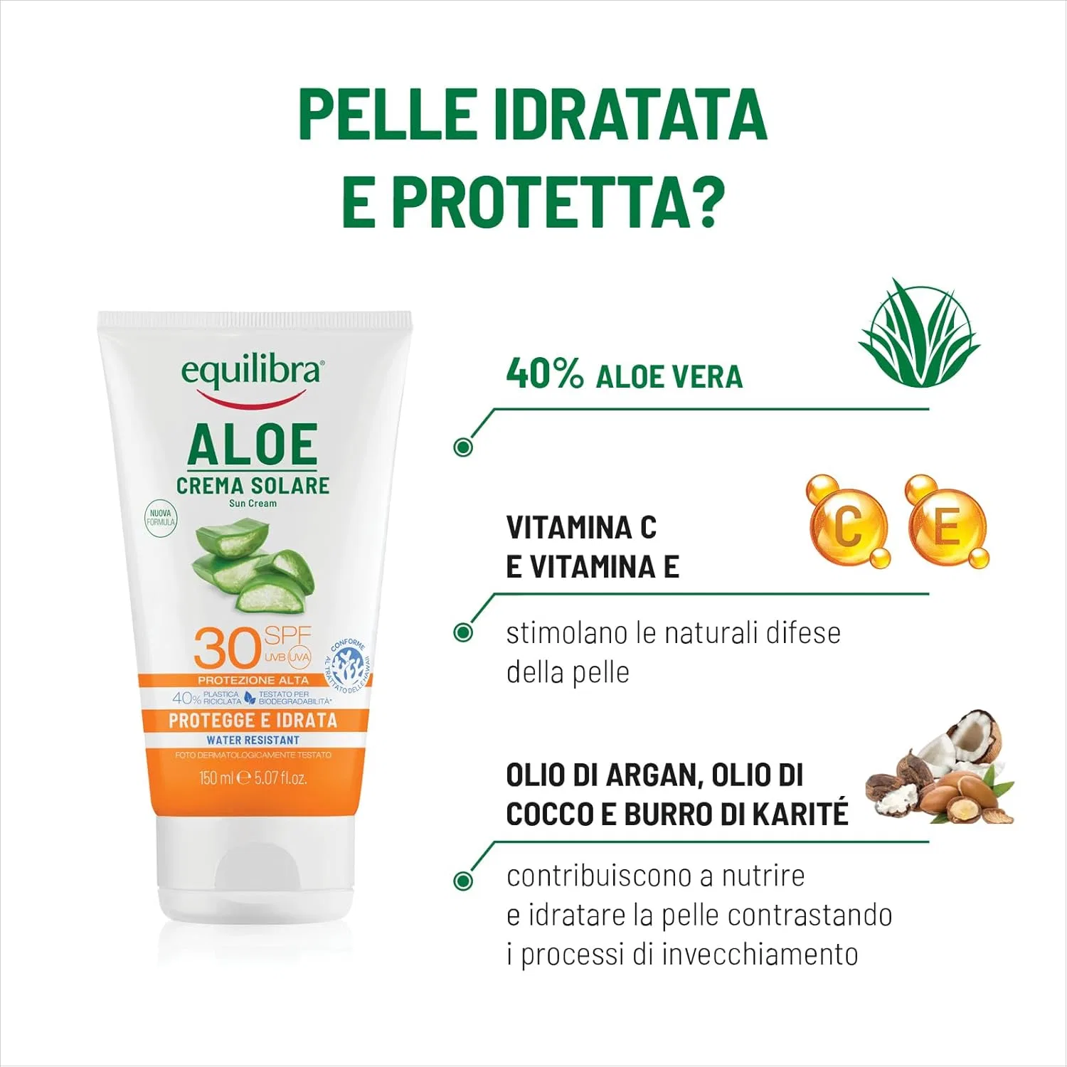 Солнцезащитный крем для тела «Aloe Sun Cream SPF 30» от Equilibra Solari, 75 мл ‎Equilibra — фото 2
