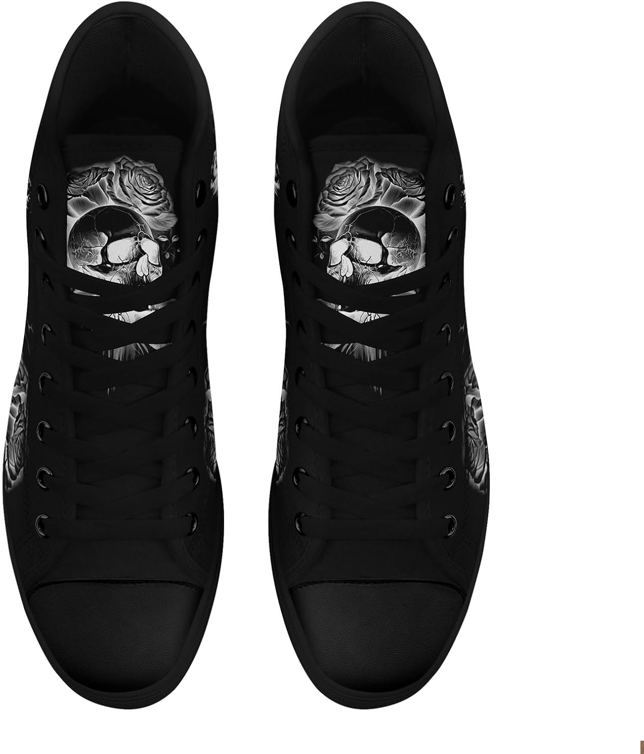 Крутые индивидуальные кроссовки Skull High Tops из холщовой ткани для мужчин и женщин, классические с шнуровкой, готический стиль, повседневные холщовые кроссовки Coolcustomize, серый — фото 4