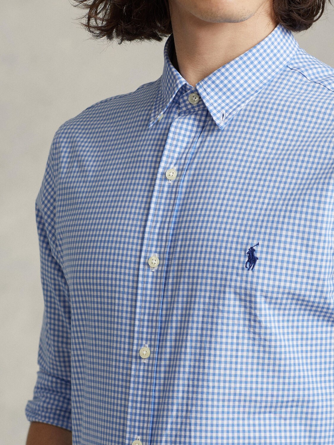 Рубашка Polo Slim Fit из эластичного поплина в мелкую клетку Ralph Lauren, синий — фото 2