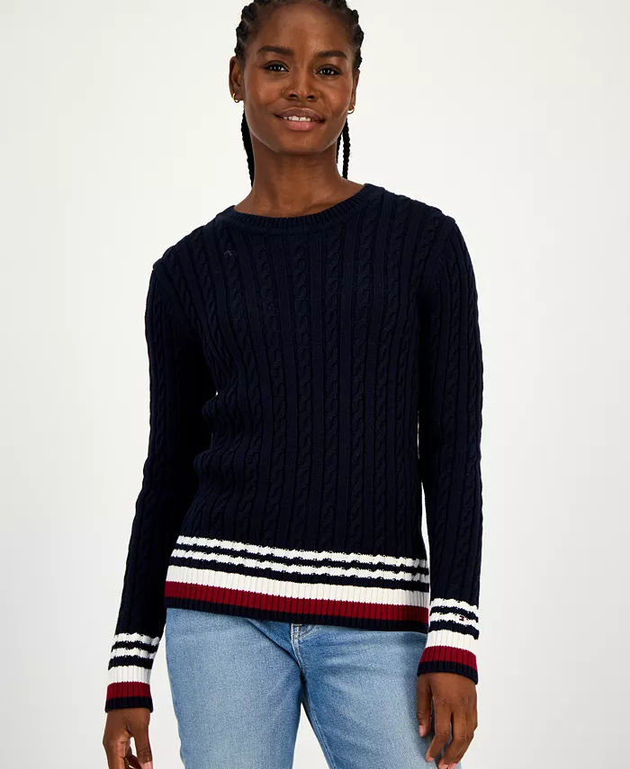 

Женский хлопковый свитер с косой вязкой Tommy Hilfiger, синий