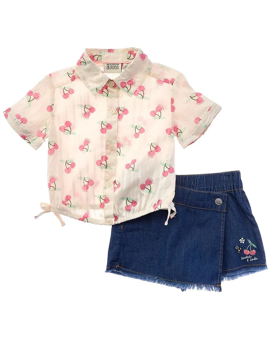 Комплект Scotch & Soda из 2 предметов: рубашка и юбка-шорты, коричневый