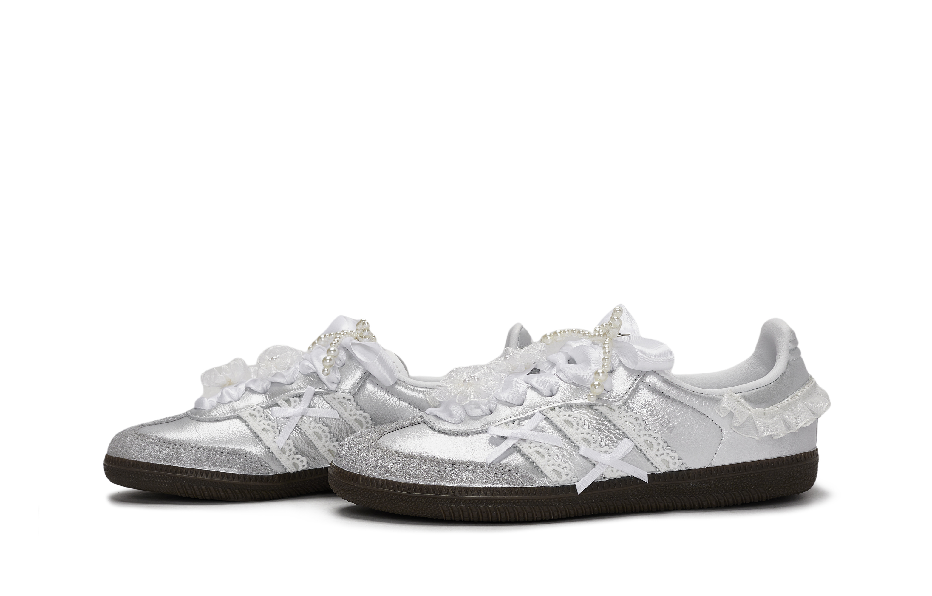 Детские скейтерские кроссовки Samba для дошкольников Adidas Originals, белый/серебряный — фото 3