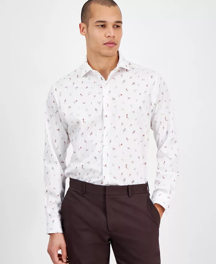 

Мужская рубашка с длинным рукавом Slim Fit на пуговицах с цветочным принтом Sami Bar III, белый