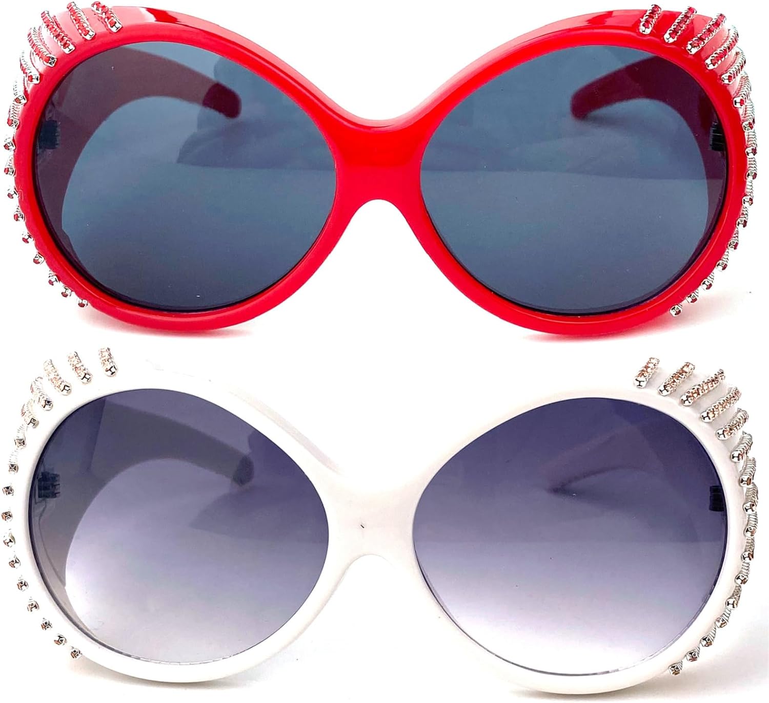 

Блестящие большие круглые солнцезащитные очки со стразами, идеально подходящие для фестивалей и вечеринок, модные солнцезащитные очки в стиле панк Y2K для женщин mincl, 2pcs-white&red