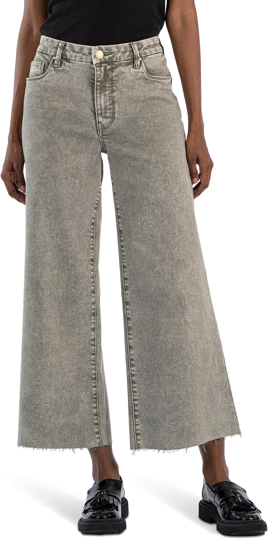 

Джинсы KUT from the Kloth Meg High Rise Fab Ab Wide Leg Raw Hem, цвет Sage Green
