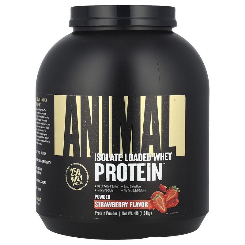 

Animal, Изолят, порошок сывороточного протеина, клубника, 1,81 кг (4 фунта)