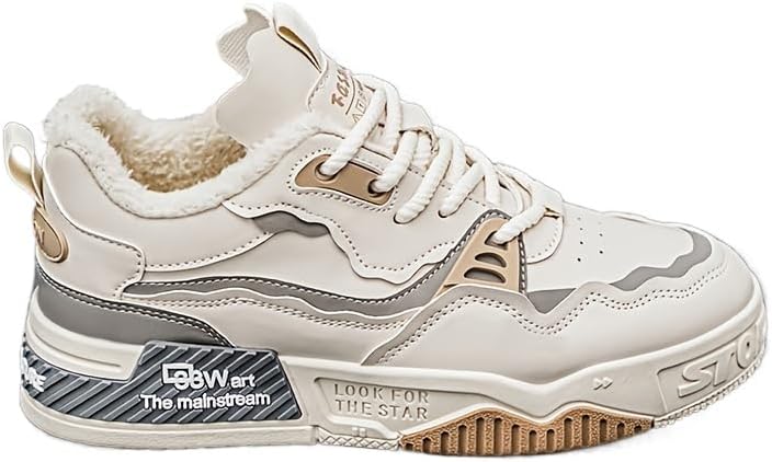 

Мужские модные кеды Hhhchpm для скейтборда - универсальные, в ретро-стиле с теплой флисовой подкладкой для осени/зимы, Повседневная и неформальная одежда, бежевый