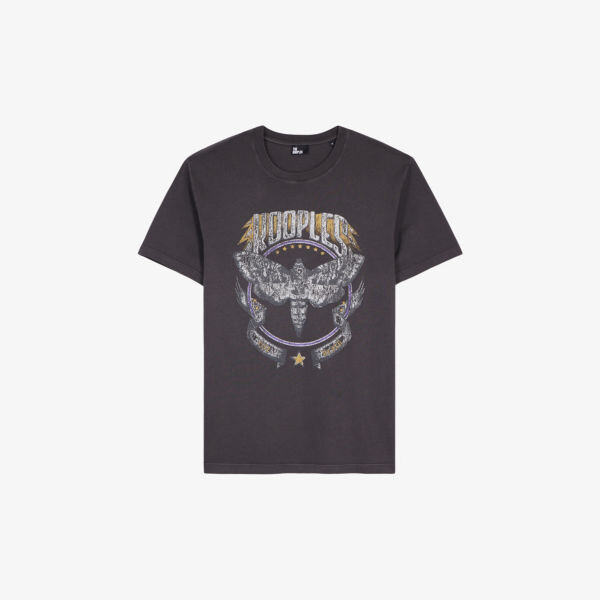

Футболка из хлопкового джерси с графическим принтом и круглым вырезом The Kooples, цвет carbone