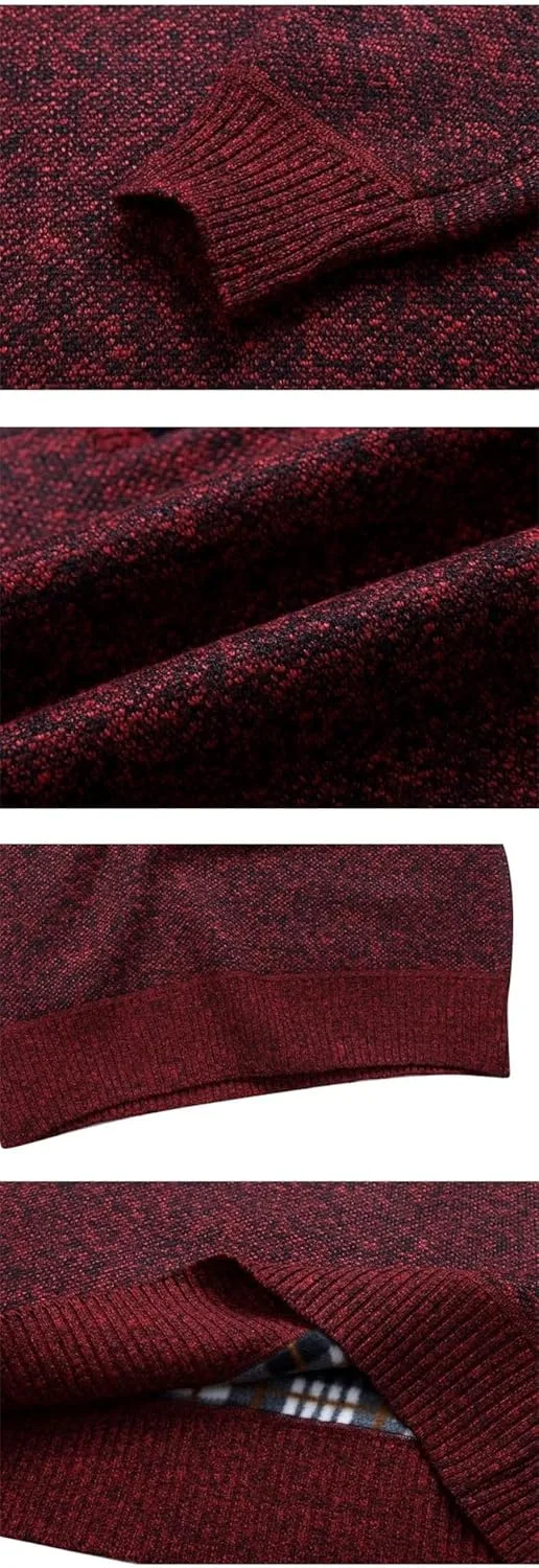 Мужской вязаный свитер-полузип с высоким воротником, slim fit, из шерсти — фото 4
