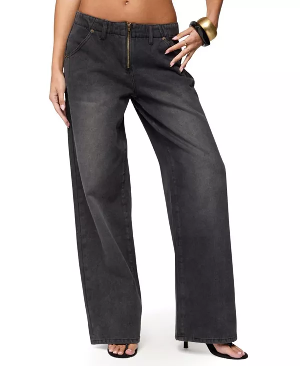 

Джинсы Aliyah с низкой посадкой и застежкой-молнией, черные. Edikted, черный