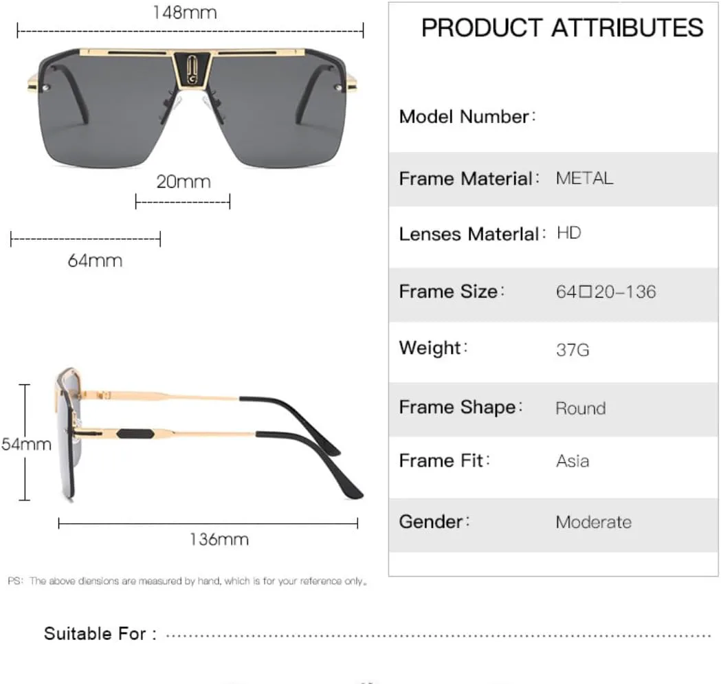 

Винтажные солнцезащитные очки большого размера без оправы для мужчин и женщин, ретро-градиентные, модные, для женщин, защита от УФ-излучения UV400 UUPTTPL, Tyj47-1
