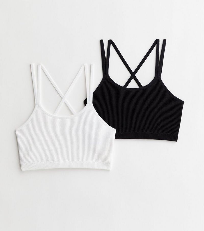 

Комплект из 2 бесшовных укороченных топов в рубчик для девочек New Look, белый