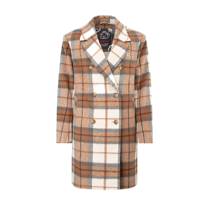 

Пальто женское в кофейную клетку EVISU, Coffee Plaid