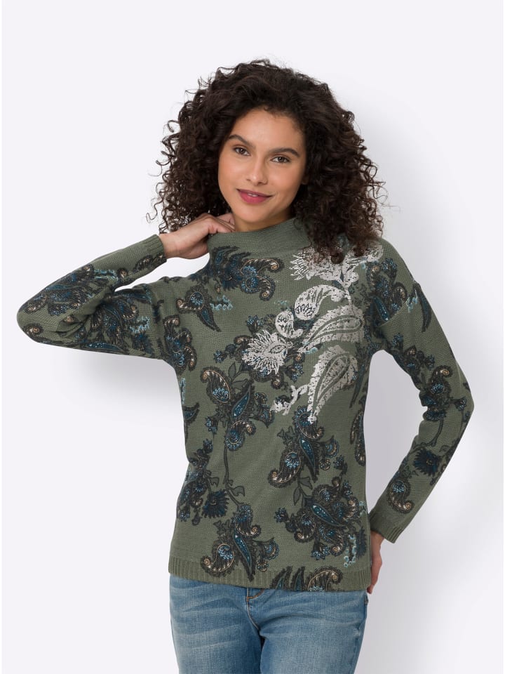 

Свитер с воротником-стойкой в цвете хаки и морской волны Heine