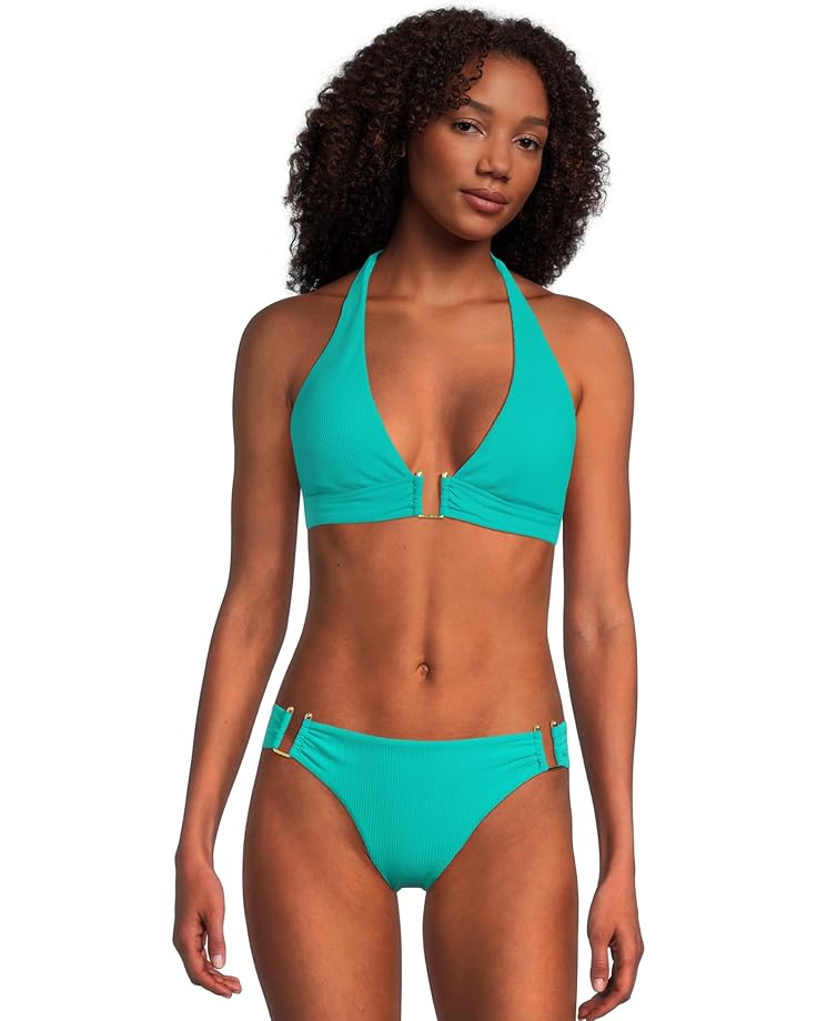 

Пляжный топ BECCA Modern Edge Rib Mira U Buckle Halter Top, цвет Peacock