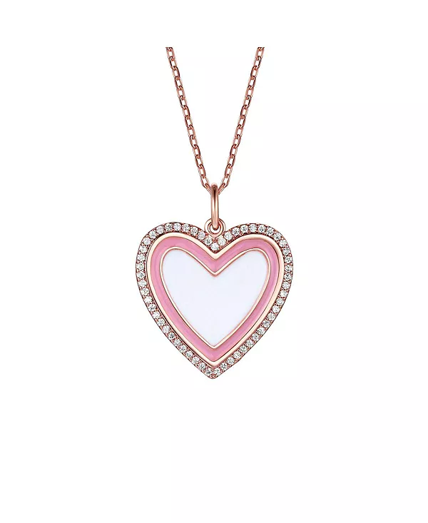 

Детское ожерелье с кулоном в виде сердца с ореолом из 18-каратного розового золота, прозрачными кубическими цирконами и эмалью Gigigirl, pink