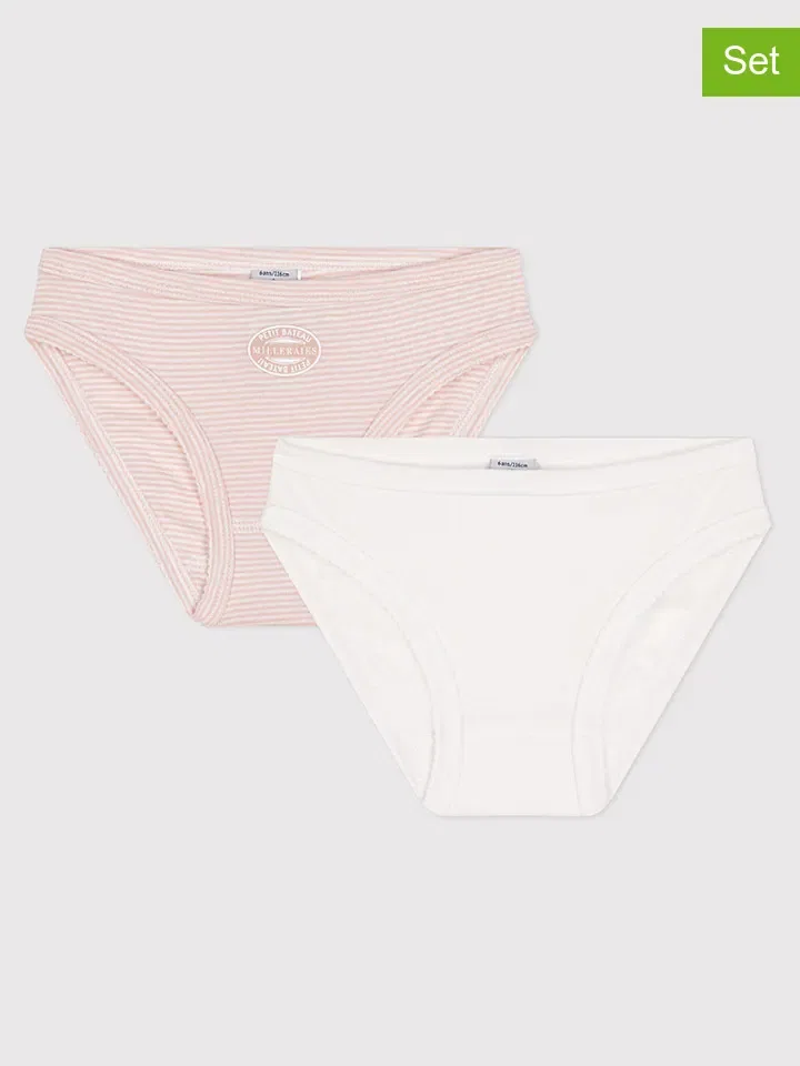 Слипы набор 2 шт хлопок, PETIT BATEAU, розовый/белый