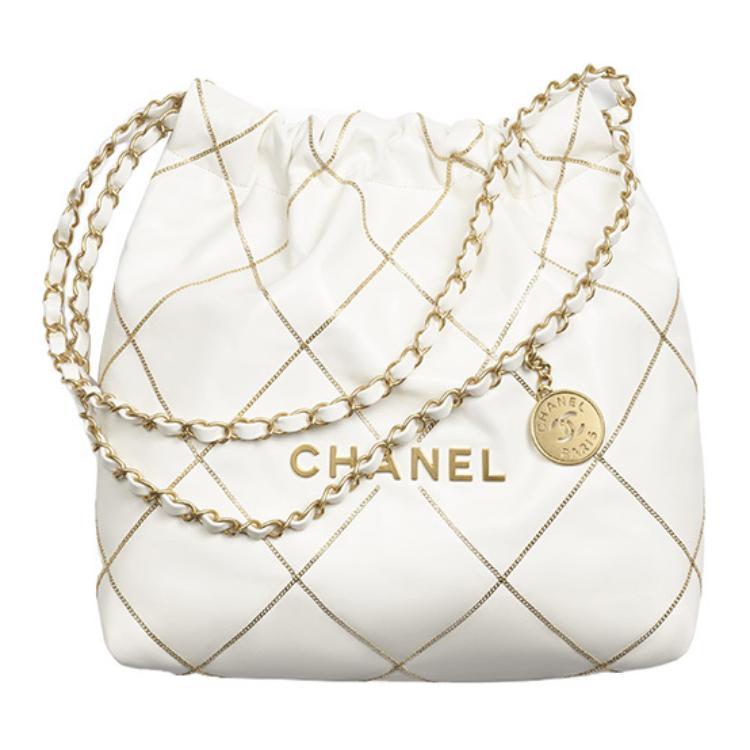 

Сумка 22Bag Smooth Finish Calfskin, шоппер, портативная кроссбоди, сумка через плечо Trumpets Women's White CHANEL, Box(Set+Box)