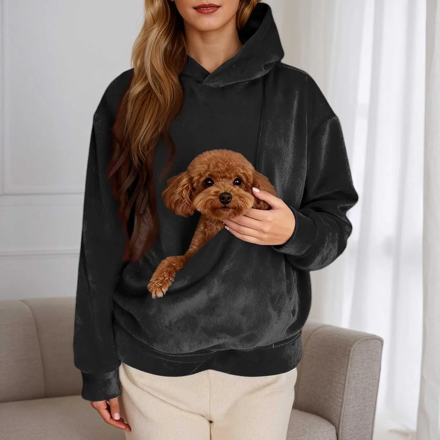 Толстовка с карманом для собаки, Cat Pouch Hoodie, черный — фото 2