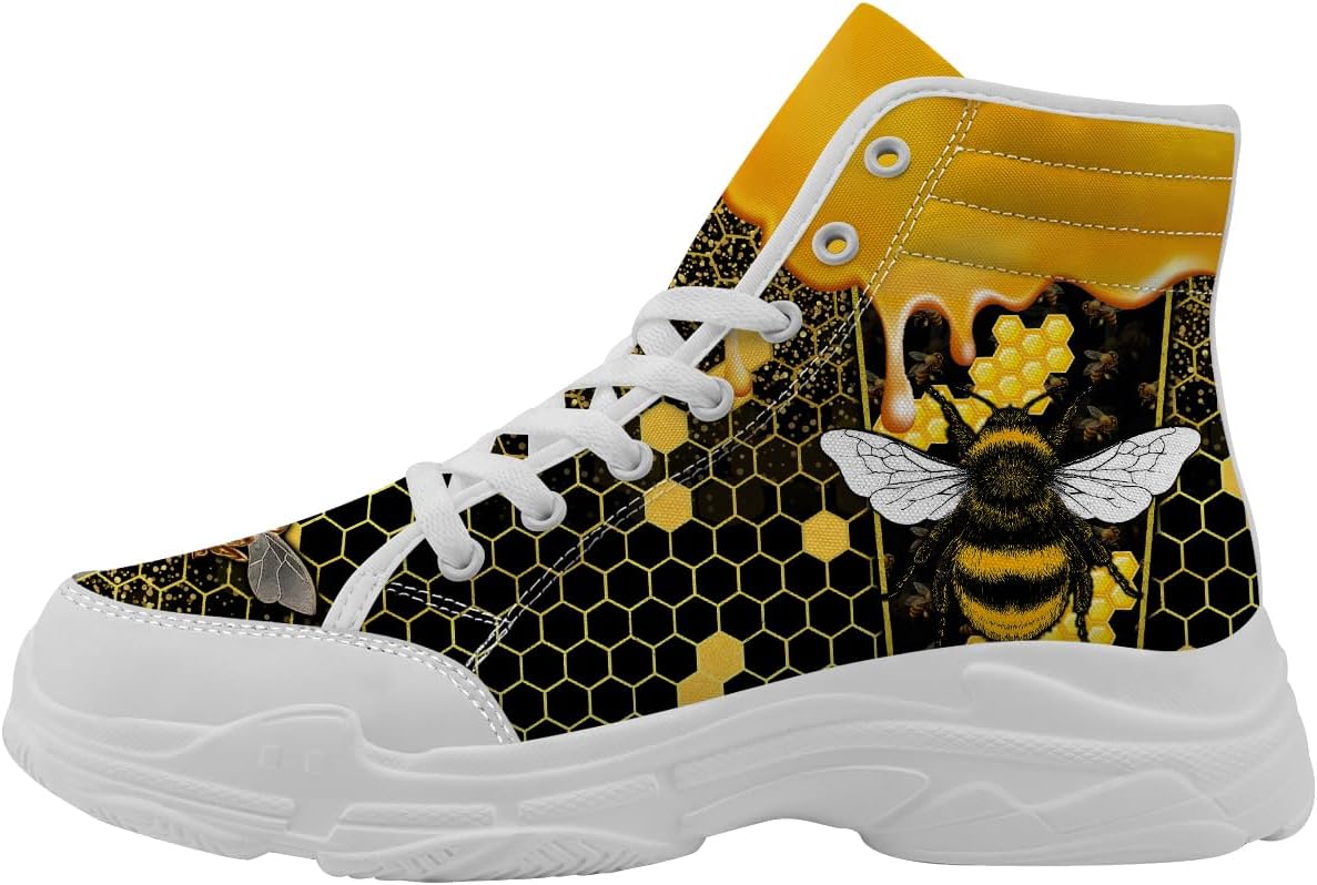 

Высокие кеды Bee для женщин и мужчин, на шнуровке, из холщовой ткани, теннисные туфли, подарок для нее и для него Quorax, черный/желтый